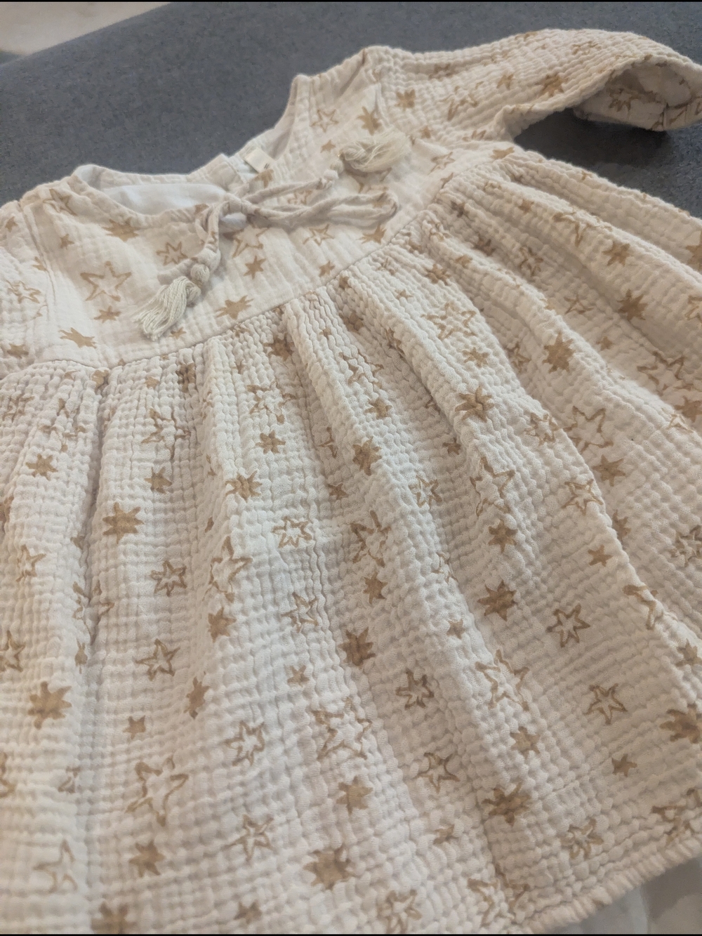 Wild Wawa Cream Star-Print Girls' Casual Dress with Lace Hem - Picture 3 of 6